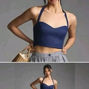 Reformation - Navy Crop Top Ozro Linen